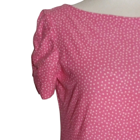Lilly Pulitzer Pink White Polka Dot Cotton Tshirt Ruched Sleeve Size Medium - Picture 2 of 8